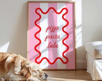 Poster - Pizza Pasta Love - Digital Download - Dopamine Decor - Sayings - Pasta Love - Red Pink Print - Interior Design - Poster Decoration