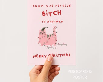 Christmas Card & Poster Set Gift Idea Best Friend Funny Colorful • A6 + A0–A5 • Instant Digital Download - Funny Cat - Poster Decoration