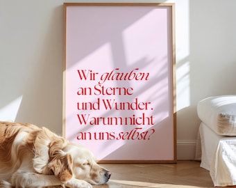 Poster - We believe in star miracles - Digital Download Courage - Sayings - Self-love - Red Pink Print - Interior Decoration - Self-confidence
