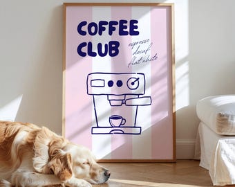 Poster - Coffee Club - Digital Download Dopamine Decor - Decoration - Coffee Poster - Pink Blue - Home Decor Poster Decoration - Kitchen Decor