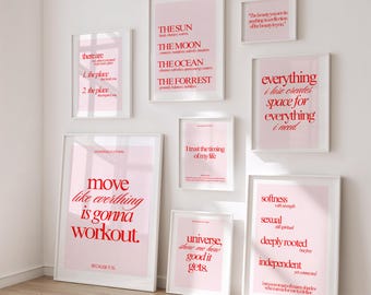 8-Piece Affirmation Bundle, Dopamine Decor Poster Set | Digital Download A0 Girly Wall Art, Mood & Vision Board, Encouragement, Quotes