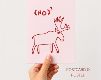 Christmas Card & Poster Set Gift Idea (HO)3 Funny Colorful Christmas Moose A6 + A0–A5 • Instant Digital Download - Illustration Poster Decoration