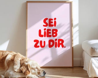 Poster - Be kind to yourself - Digital Download - Dopamine Decor - Encouragement - Sayings - Self-love - Beige White - Interior - Poster Decoration