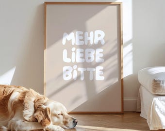 Poster - More Love Please - Digital Download - Dopamine Decor - Encouragement - Sayings - Self-Love - Beige White - Interior Design - Poster Decoration