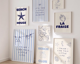 Blue Summer Poster Set 8-piece digital coastal bundle for stylish summer vibes