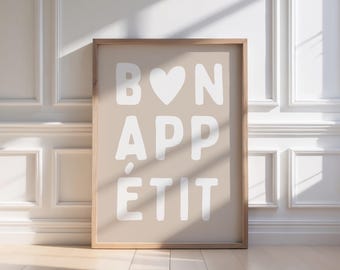 Poster - BON APPÉTIT - Digital Download - Dopamine Decor Kitchen Decor - Beige White - Interior Design - Poster Decor - Gift Idea Decoration
