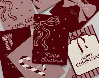 Christmas Poster Bundle Printable | Modern Minimalist Christmas Wall Art | Red Holiday Prints | Candy Cane Ribbon Art | Cozy Xmas Decor