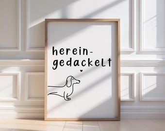Impressão de arte digital - Pôster de Dachshund - Impressão - Estética feminina - Arte de parede de Dachshund - Download instantâneo - Preto e branco