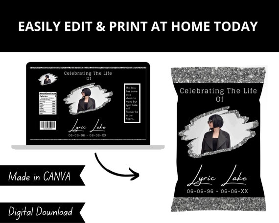 Sparkle Funeral Chip Bag Template in Loving Memory of Favors | Etsy