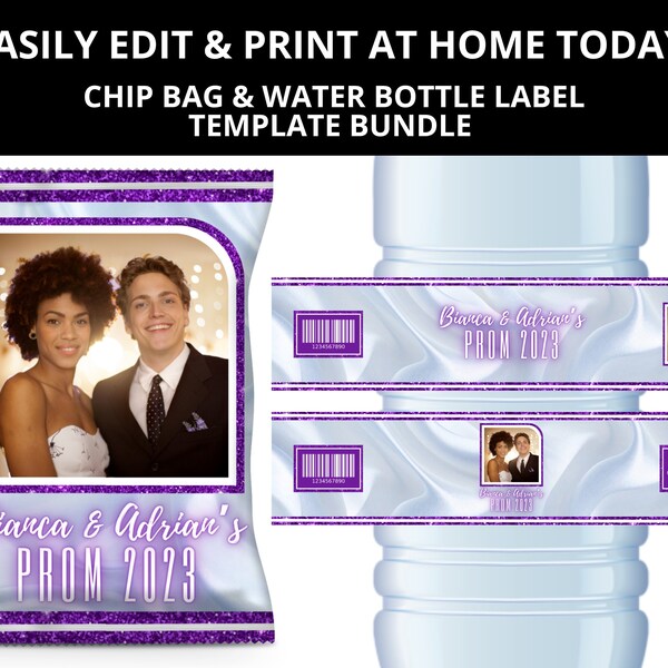 Purple Prom Water Bottle Labels Etsy