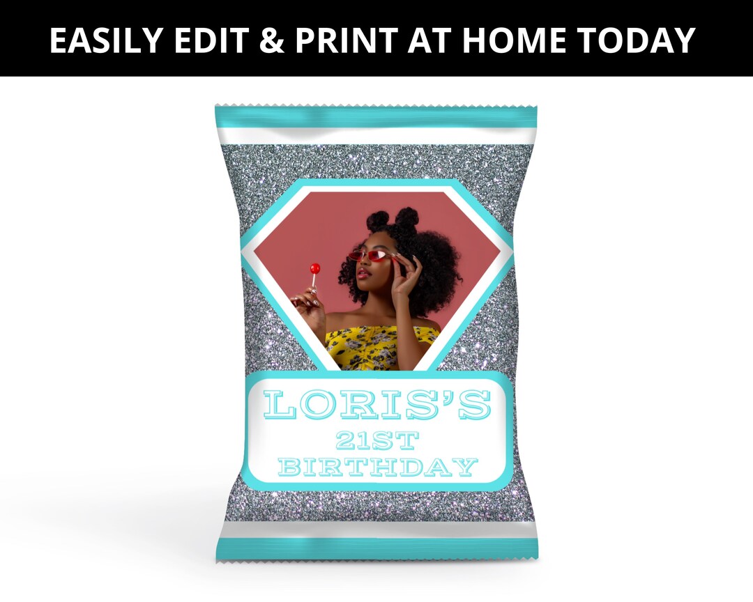 Editable Light Blue & Glitter Chip Bag Template - Etsy