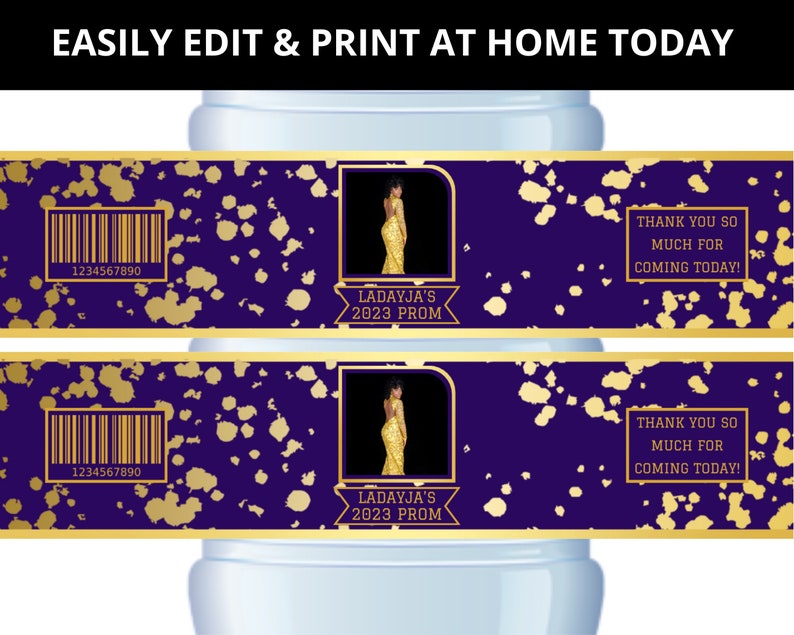 Purple and Gold 2023 Prom Chip Bag & Water Bottle Label Etsy