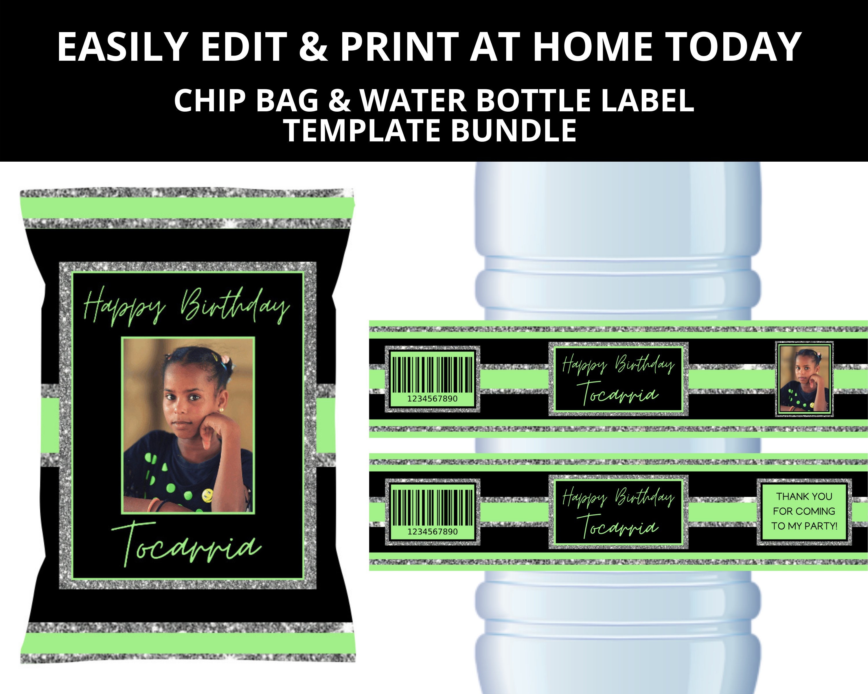 Lime Green &amp; Black Glitter Template Bundle Editable Green - Etsy