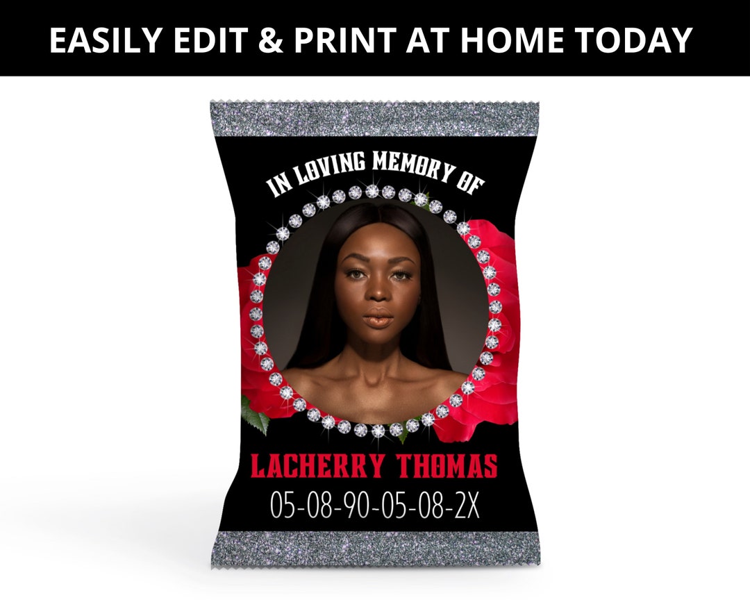 Rose Memorial Chip Bag Template, Memorial Chip Bag, Memorial Chip Label ...