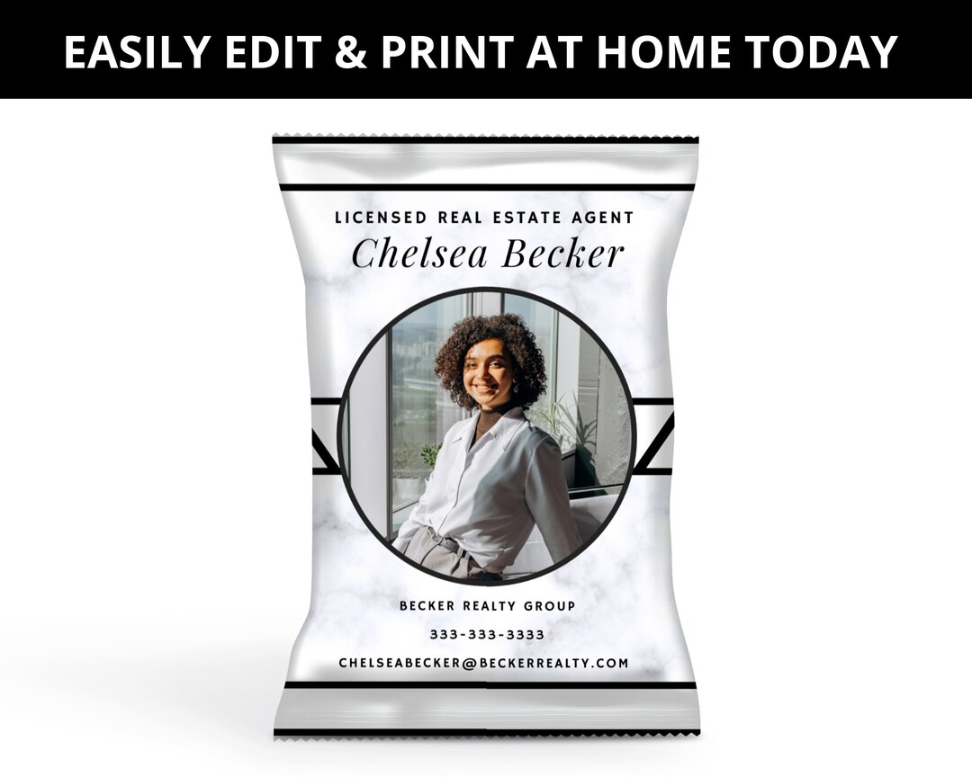 Realtor Chip Bag Template Marble Chip Bag Realty Chip Label Etsy