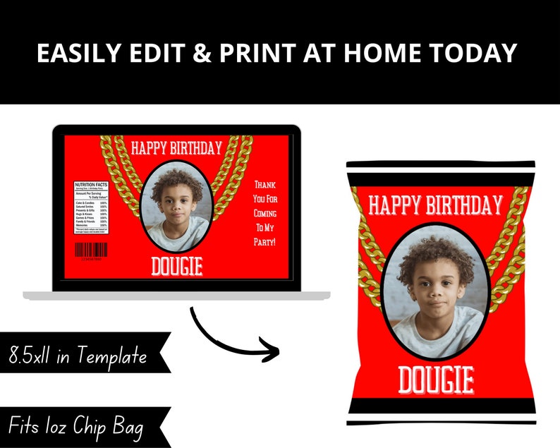 Editable Gold Chain Swag Boys Party Chip Bag Template Boys Etsy