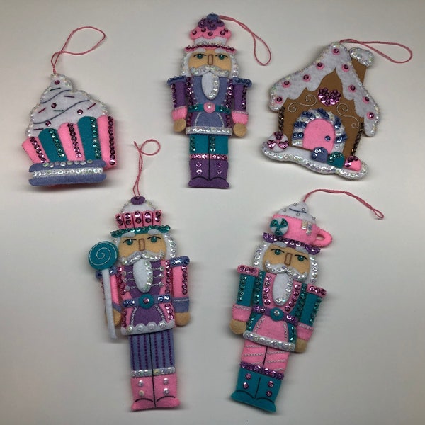 Bucilla Nutcracker Sweet Felt Ornament Handmade Beads Sequins Embroidery Embellished Christmas Holiday Winter