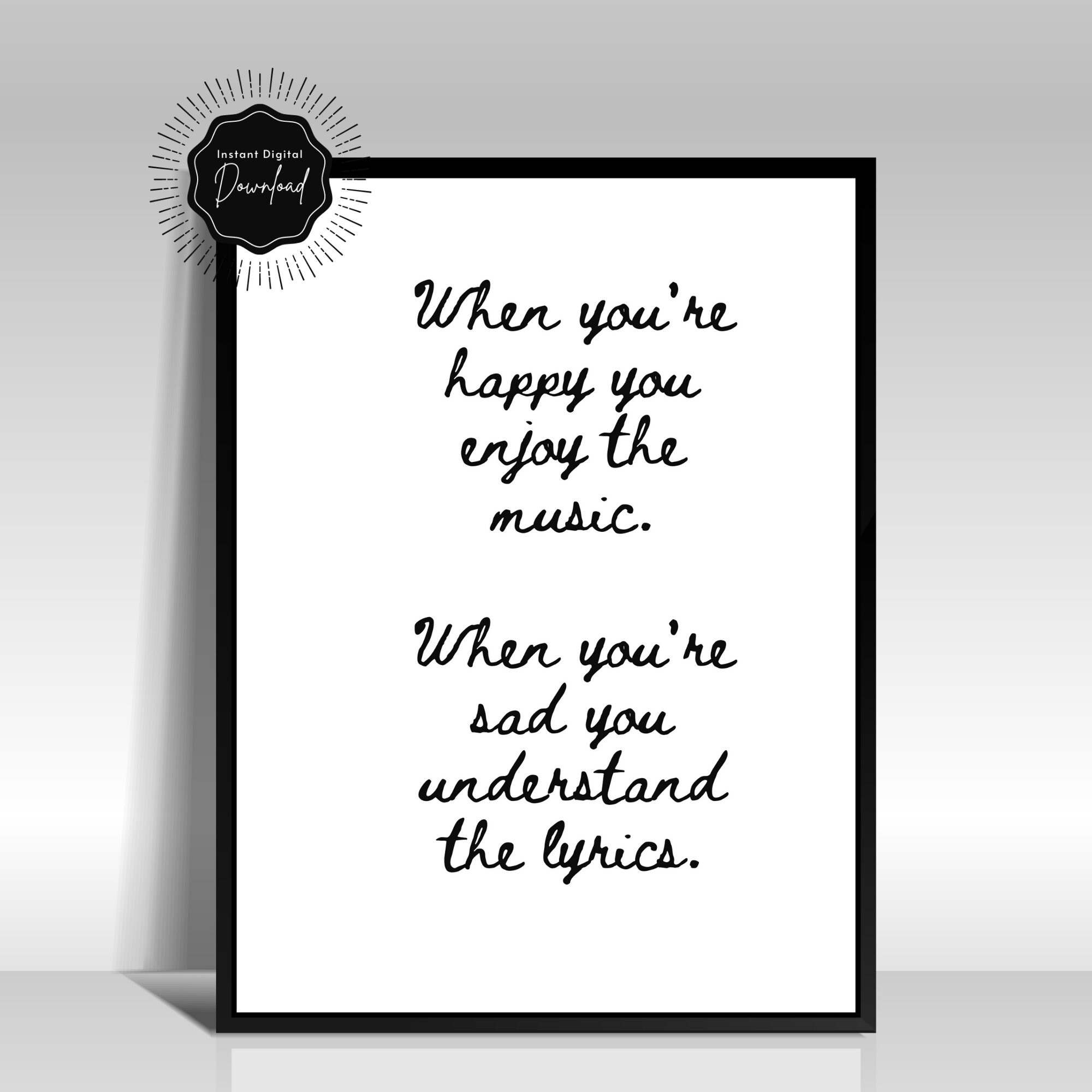 Music Quote Wall Art Monochrome Typography Print Word Art Etsy