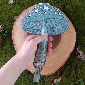 Leather Mushroom Hand Fan | Multicolored Dyed | Stamped and Carved Design