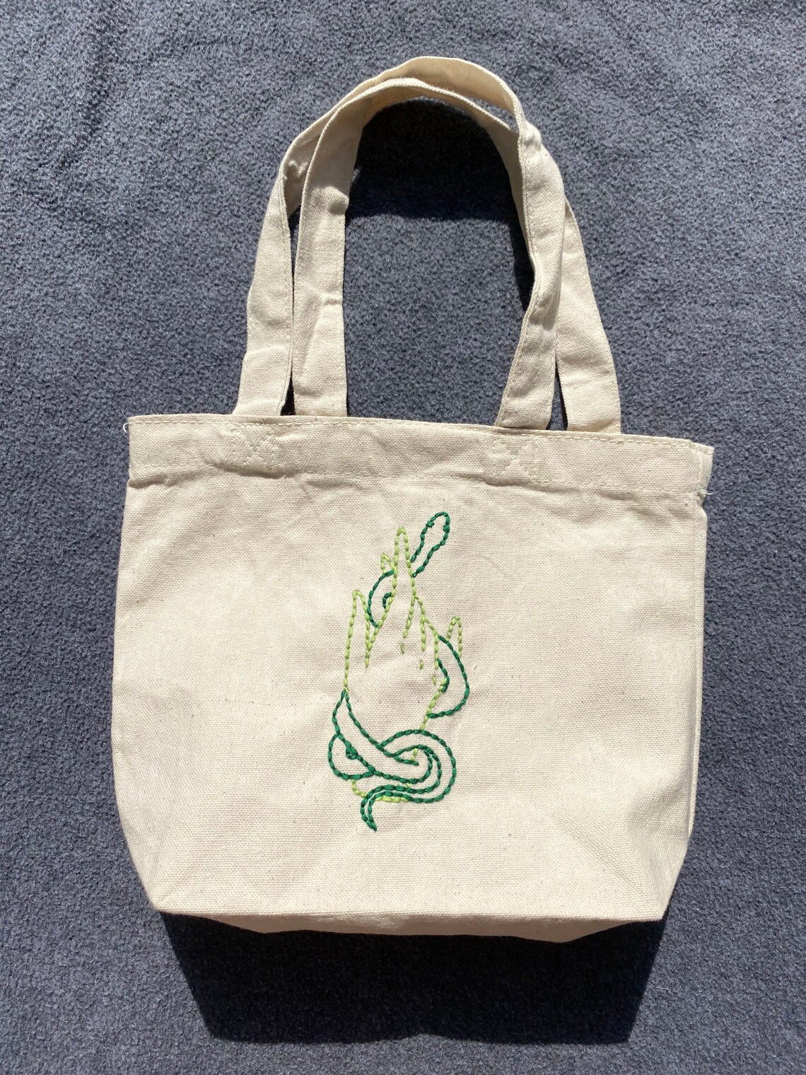Handmade Embroidered Canvas Bag Green Hand and Snake Design Etsy