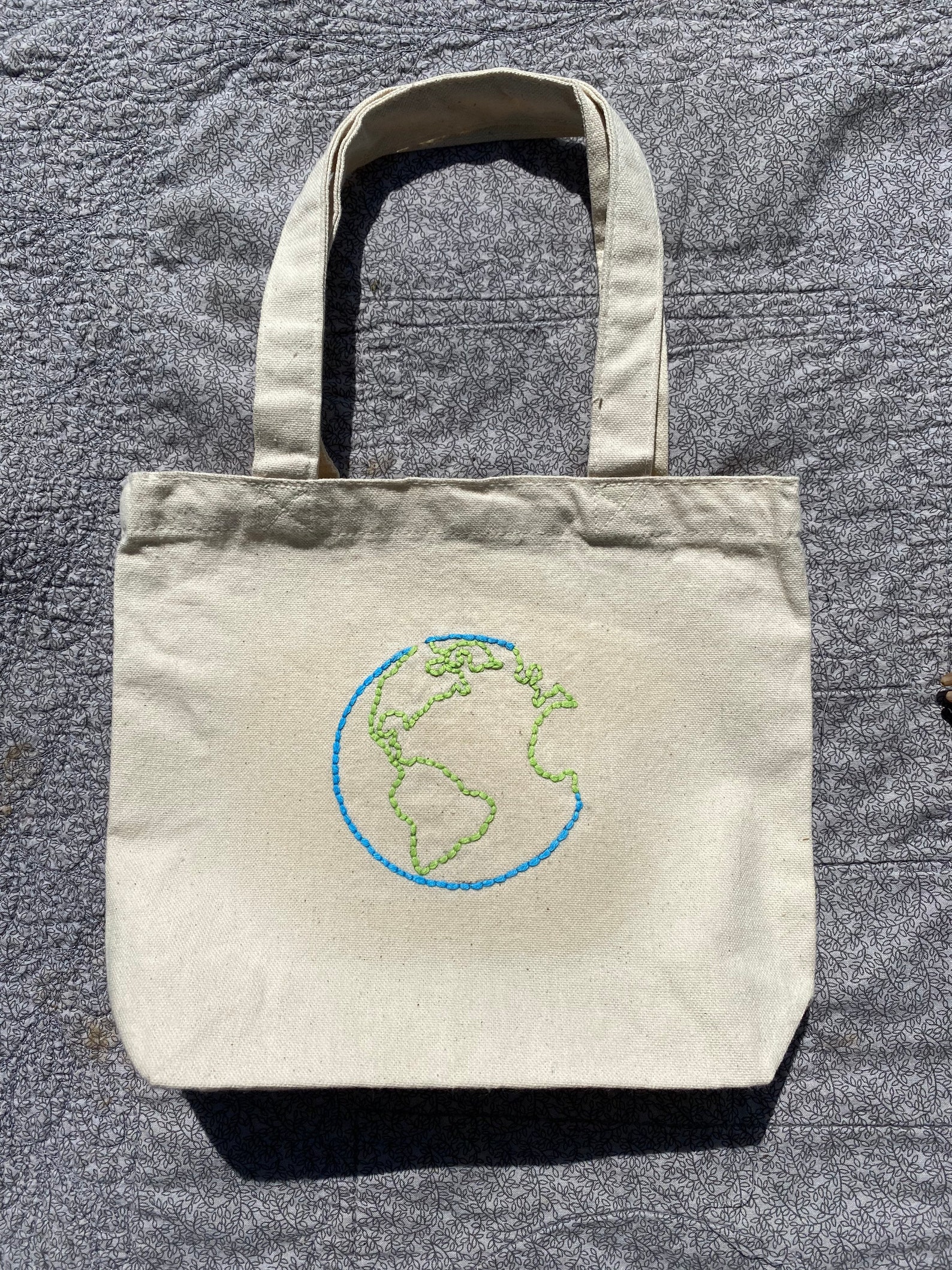 Handmade Embroidered Canvas Bag Green and Blue Earth Design Etsy UK
