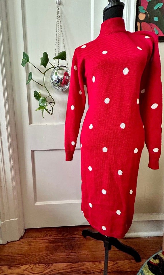 Vintage 1980s Red Polka Printed Knit Dress by Liz 