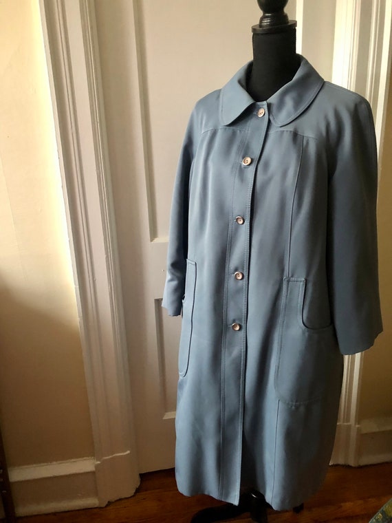 1960s Era Steel Blue Trench Coat by Forecaster of 