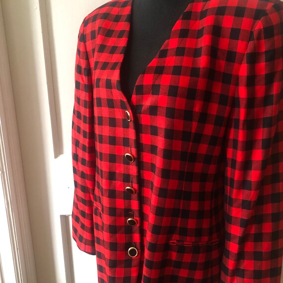 80s Red & Black Buffalo Check Blazer by Jones New… - image 3