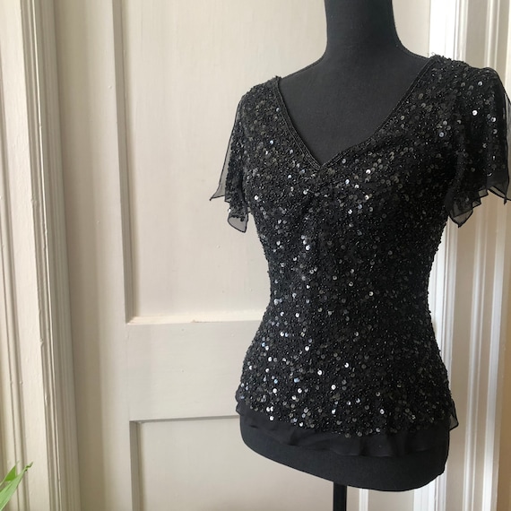 90s Vintage Black Embellished Blouse by Adrianna … - image 2