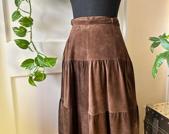 1970s Choco Leather Suede Pleated Skirt by Rodeo