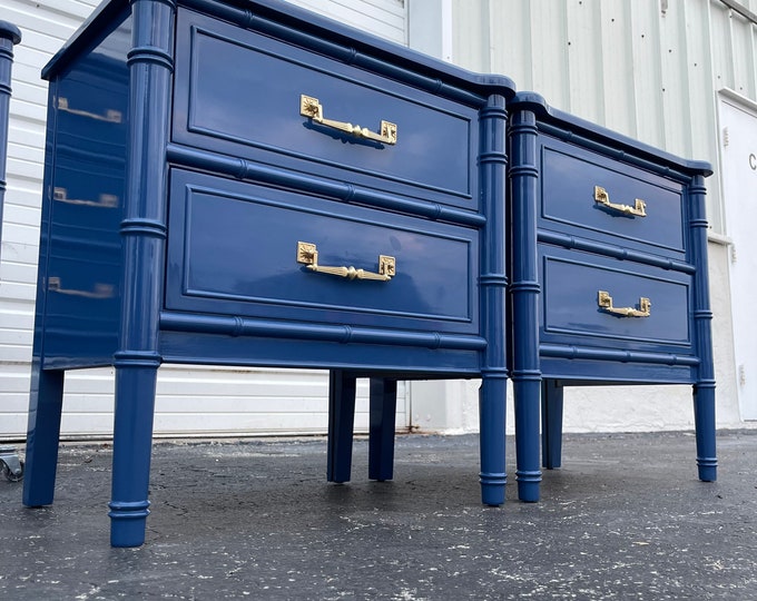 Set of Henry Link Bali Hai Nightstand Finished in COMMODORE LACQUER Color Paint Faux Bamboo
