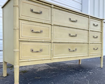 Henry Link Bali Hai Dresser 9 Drawer - CUSTOM LACQUER Color Paint INCLUDE It - Saige Green Vintage Faux Bamboo Coastal Bedroom Furniture