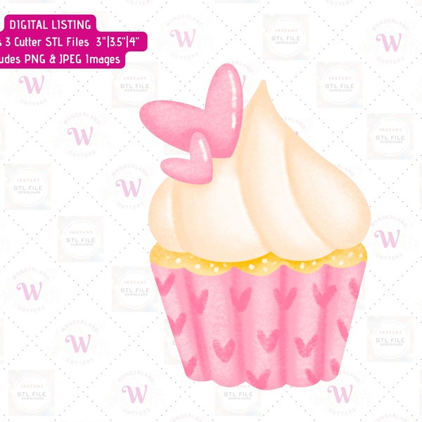 DIGITAL STL - Valentine Cupcake Cookie Cutter STL files ·  3 Sizes:  3" | 3.5" | 4" – Includes Image