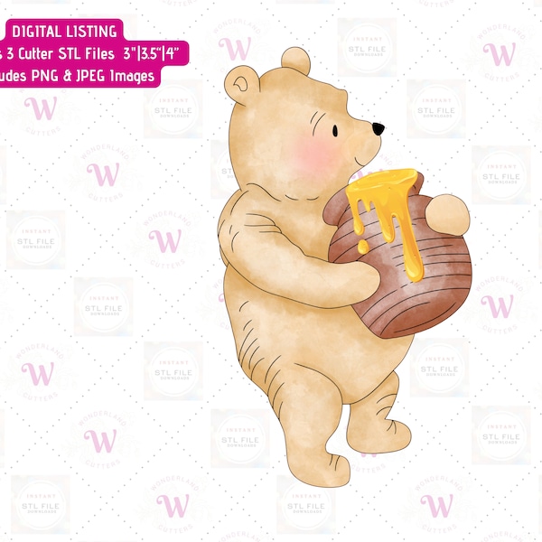 DIGITAL STL - Classic Winnie the Pooh Cookie Cutter STL files ·  3 Sizes:  3" | 3.5" | 4" – Includes Image