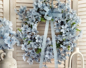 Corona de flores azules para puerta – Decoración rústica hecha a mano (40 cm)