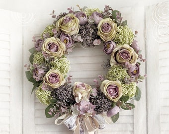 Corona de flores para puerta, hermosa guirnalda de verano para casa de campo o en mal estado, regalo para mujer, decoración de pared de boda, 35 cm