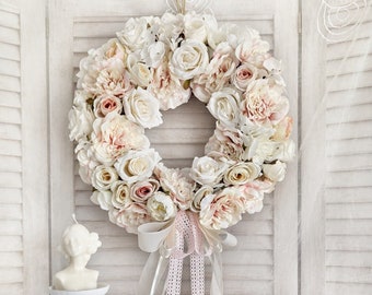Couronne de fleurs TOTAL LIGHT, belle guirlande de roses pour intérieurs minables, cadeau pour femme, décoration murale de mariage, 35 cm