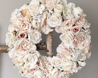 TOTAL LIGHT corona de flores para puerta, hermosa guirnalda de rosas para interiores desgastados, regalo para mujer, decoración de pared de boda, 35cm