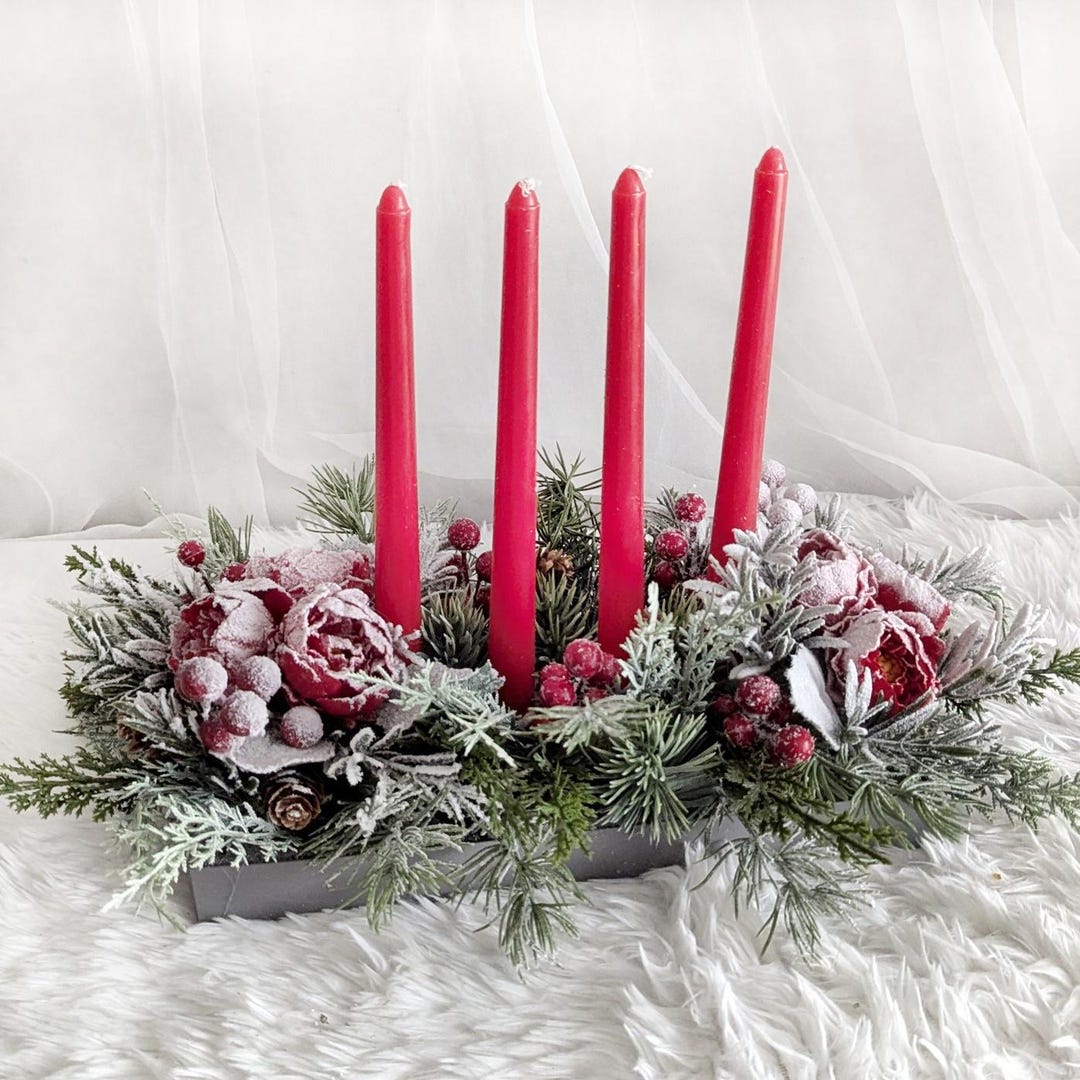Advent Candle Holder, Christmas Table Decoration, Handmade Winter