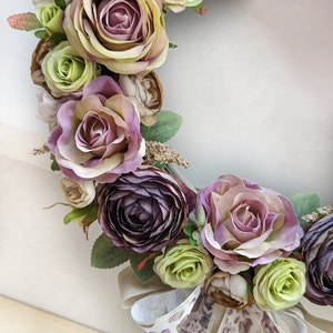 Vintage roses door wreath, beautiful purple flowers garland for shabby interiors, gift for woman, wedding wall decoration, 35-40cm image 4