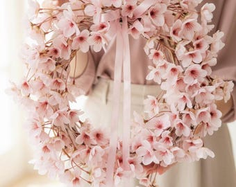 Corona de flores rosas para puerta – Decoración primaveral (35 cm)