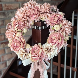 Beautiful peonies door wreath, beautiful flowers garland for shabby interiors, gift for woman, wedding wall decoration, 35cm