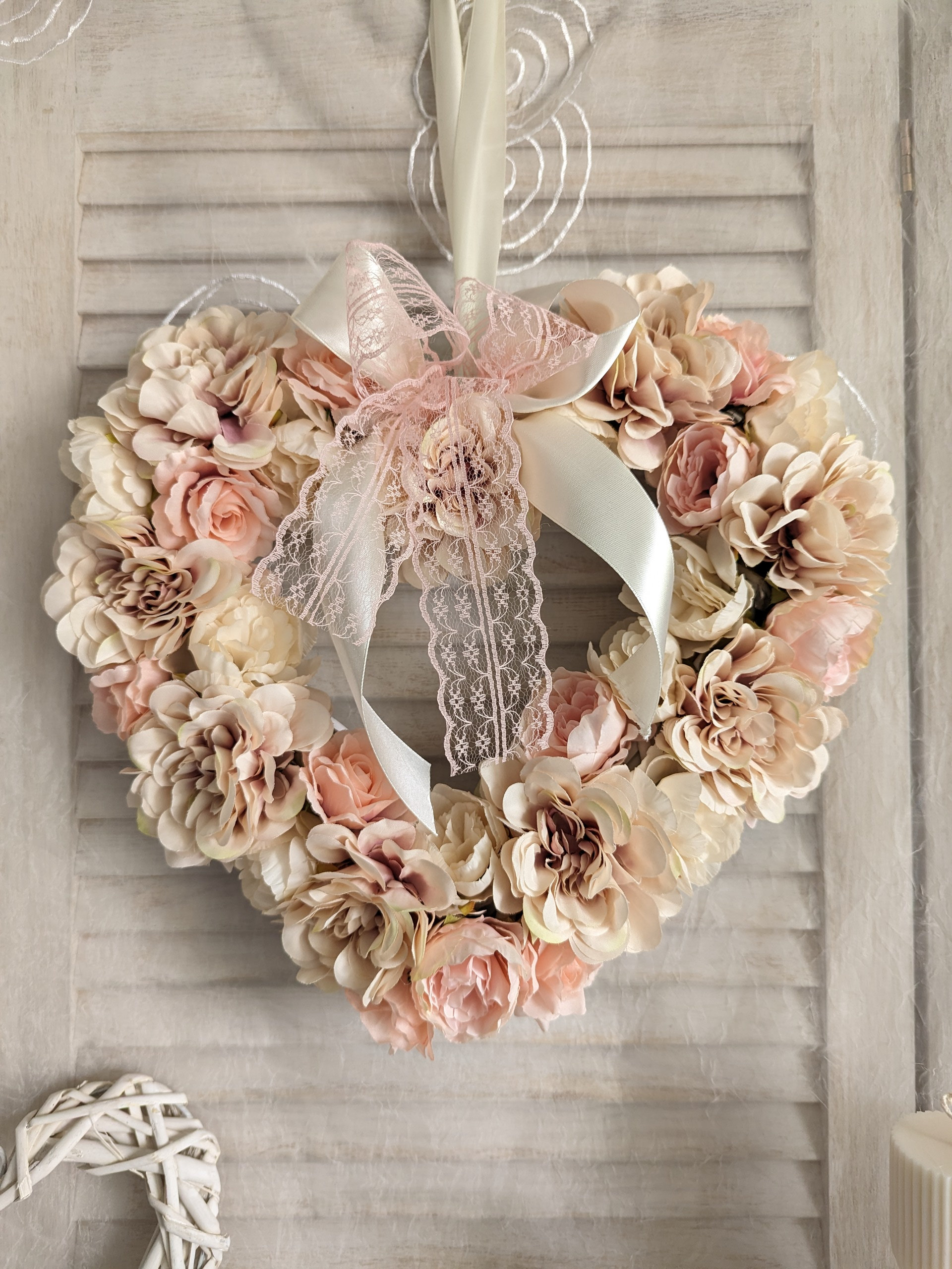 Floral Heart Wreath, Shabby Chic Wedding Decor, 35cm - Etsy