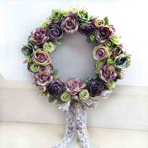 Vintage roses door wreath, beautiful purple flowers garland for shabby interiors, gift for woman, wedding wall decoration, 35-40cm image 7