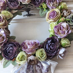 Vintage roses door wreath, beautiful purple flowers garland for shabby interiors, gift for woman, wedding wall decoration, 35-40cm image 6