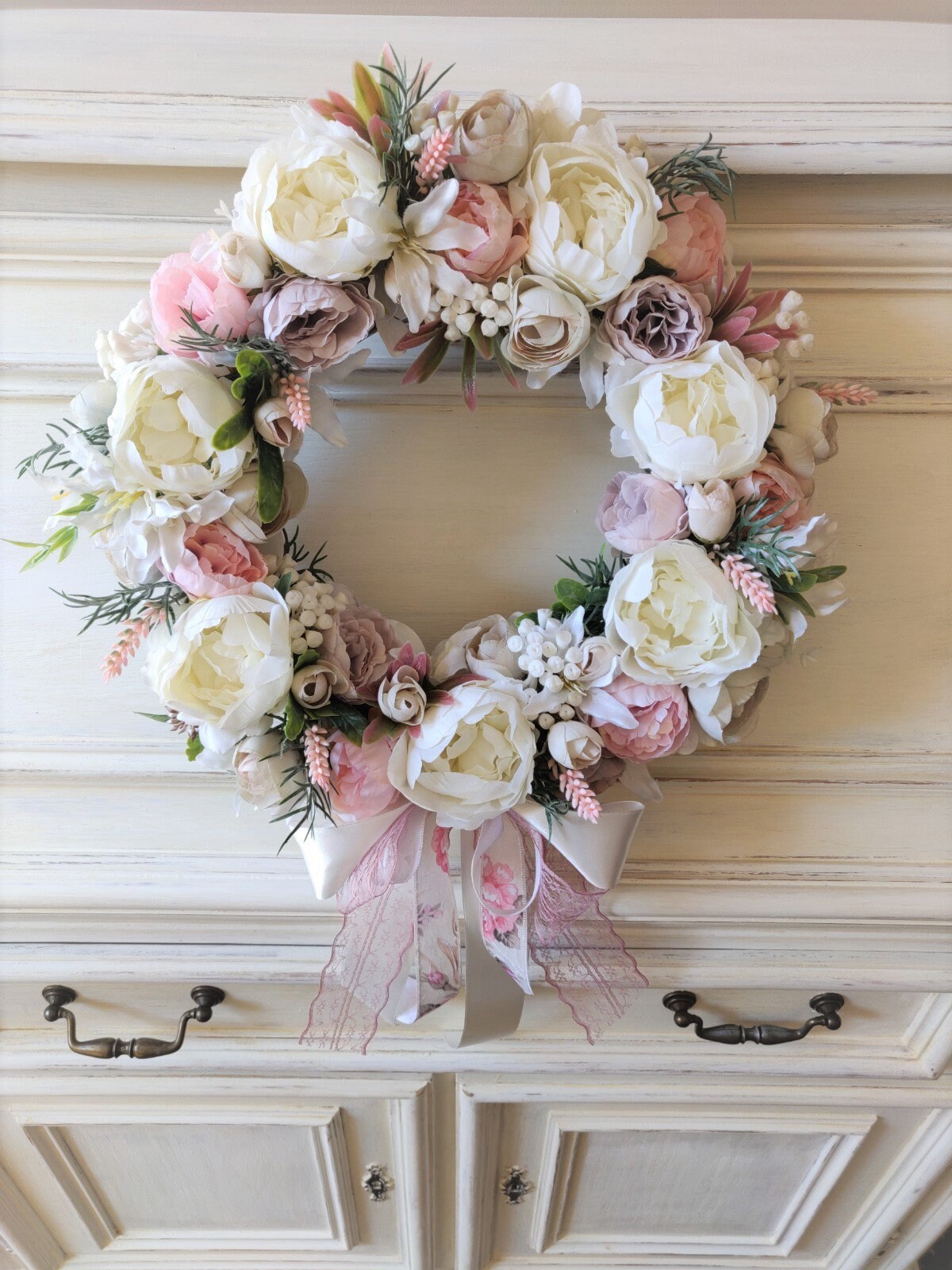 Ghirlanda di peonie fatta a mano, decorazione floreale rosa per porta, 40-60 cm - Italia
