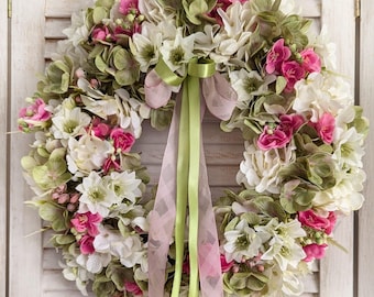 Corona de puerta Frescura Matutina – Guirnalda Pastel, Decoración Floral de Pared Hecha a Mano, 35-40 cm