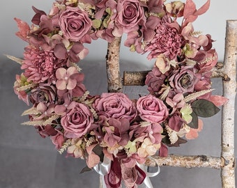 Couronne de fleurs aux couleurs chaudes, belle guirlande d'été pour maison minable ou cottage, cadeau pour femme, décoration murale de mariage, 40 cm