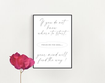 3 Pieces Wall Art Printable Quote For Home and Office Decor, If you don't know where to start, your mind will find the way,Black and White.