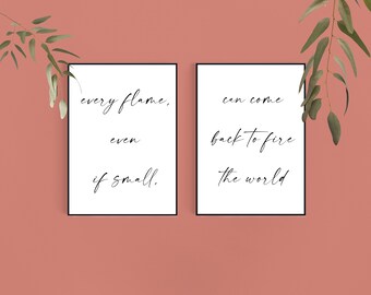 2 Pieces Wall Art Printable Quote For Home and Office Decor, Every flame, even if small, can come back to fire the world,Collage Canvas set.